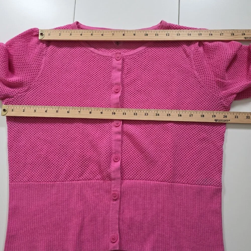 Bianca Nygard Cardigan Womens XL Hot Pink SS Button Up Round Neck Boho Open Knit